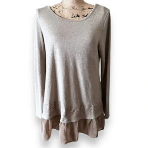 KORI AMERICA Women's Taupe/Tan Tunic With Chiffon Trim Medium | EUC